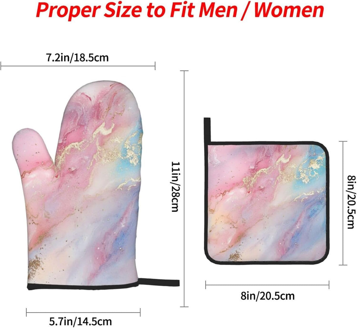 Oven Mitts and Pot Holders Set Abstract Pastel Light Pink Marble Heat Resistant Kitchen Gloves 2 Oven Mitts and 2 Pot Holders for Cooking Baking BBQ
