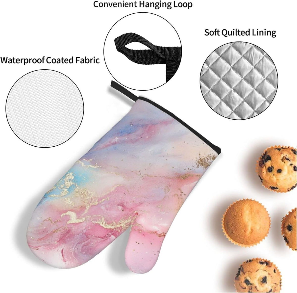 Oven Mitts and Pot Holders Set Abstract Pastel Light Pink Marble Heat Resistant Kitchen Gloves 2 Oven Mitts and 2 Pot Holders for Cooking Baking BBQ