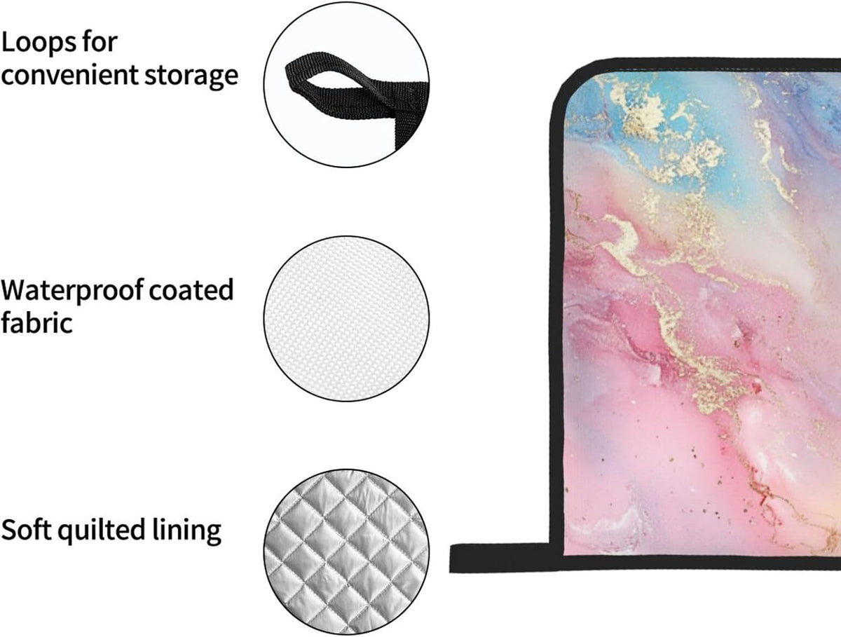 Oven Mitts and Pot Holders Set Abstract Pastel Light Pink Marble Heat Resistant Kitchen Gloves 2 Oven Mitts and 2 Pot Holders for Cooking Baking BBQ