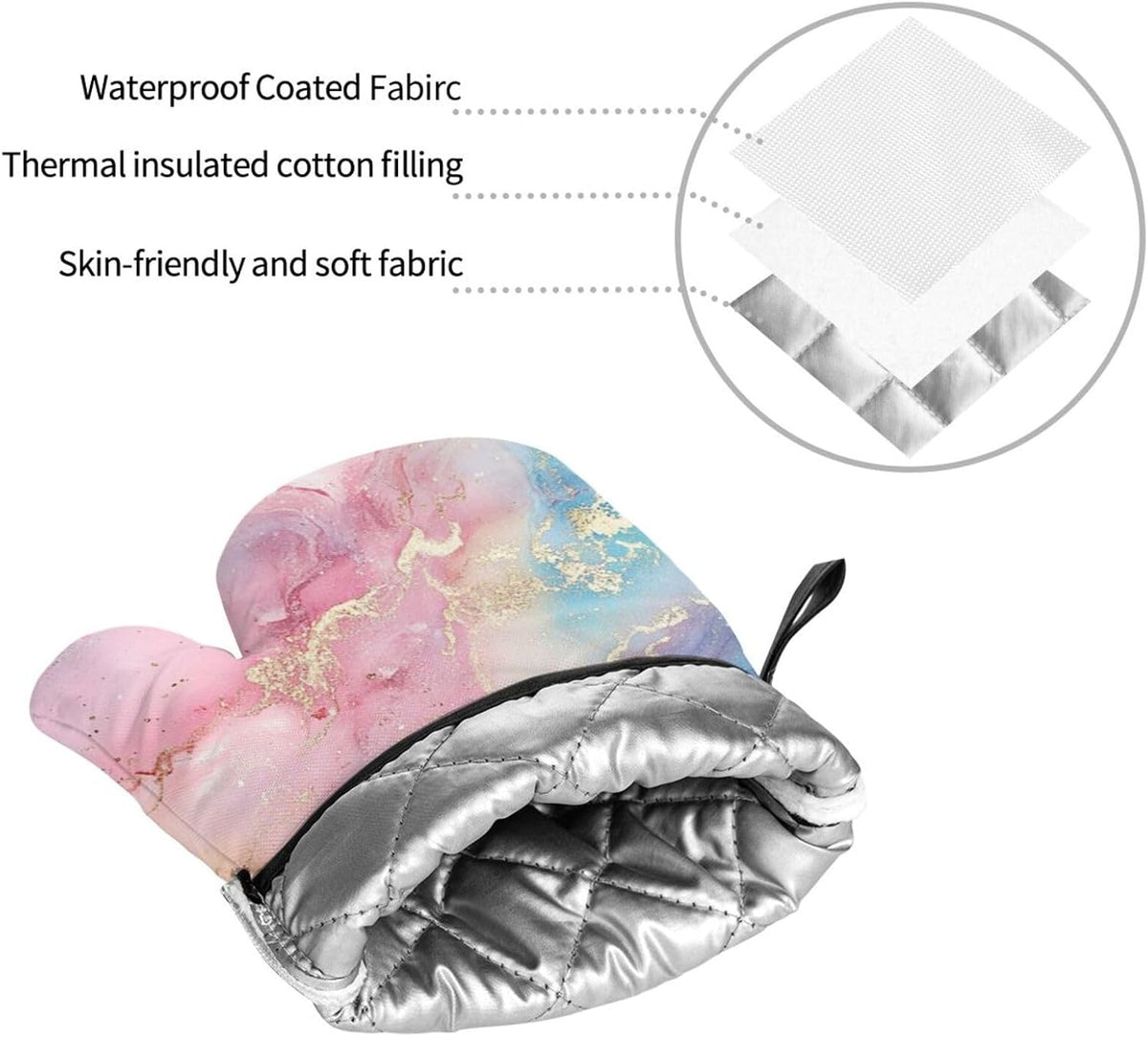 Oven Mitts and Pot Holders Set Abstract Pastel Light Pink Marble Heat Resistant Kitchen Gloves 2 Oven Mitts and 2 Pot Holders for Cooking Baking BBQ