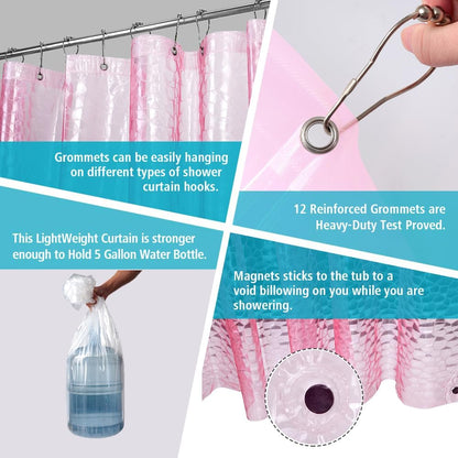 EVA 3D Pink/Magenta Water Cube Plastic Shower Curtain Liner - Premium Light Weight 72" x 72" Bathroom Shower Showroom Curtain Liner with Rustproof Metal Gromments and Weighted Magnet