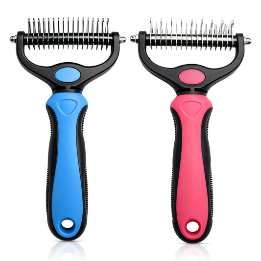 2027New Pet Pro Tool Grooming for Dogs & Cats, Undercoat Rake Dematting Comb for Long Hair Pets, Deshedding Brush for Loose Fur, Tangle Removal and Thick Coat Grooming, 2 Pack(Blue+Pink)
