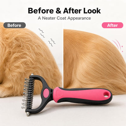 2027New Pet Pro Tool Grooming for Dogs & Cats, Undercoat Rake Dematting Comb for Long Hair Pets, Deshedding Brush for Loose Fur, Tangle Removal and Thick Coat Grooming, 2 Pack(Blue+Pink)