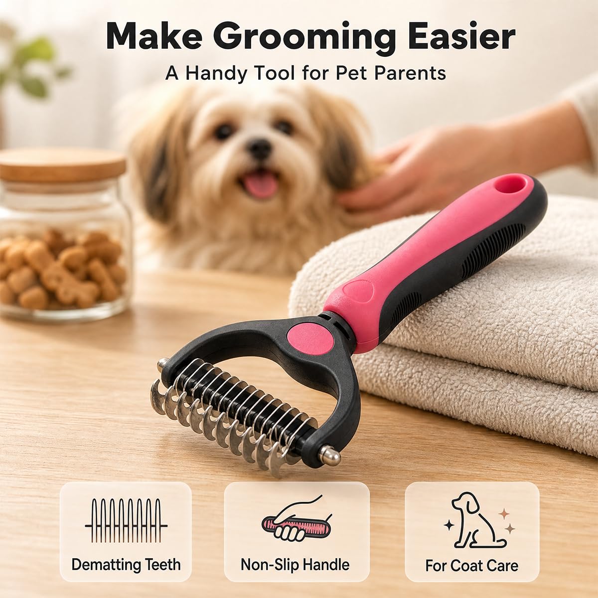 2027New Pet Pro Tool Grooming for Dogs & Cats, Undercoat Rake Dematting Comb for Long Hair Pets, Deshedding Brush for Loose Fur, Tangle Removal and Thick Coat Grooming, 2 Pack(Blue+Pink)