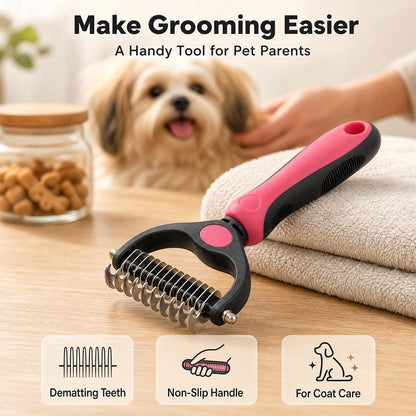 2027New Pet Pro Tool Grooming for Dogs & Cats, Undercoat Rake Dematting Comb for Long Hair Pets, Deshedding Brush for Loose Fur, Tangle Removal and Thick Coat Grooming, 2 Pack(Blue+Pink)