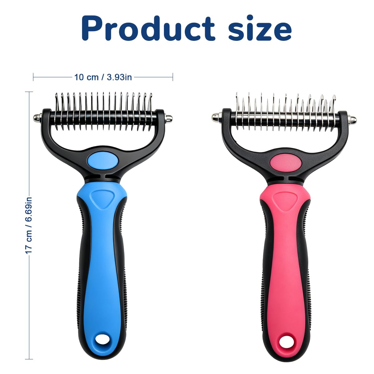2027New Pet Pro Tool Grooming for Dogs & Cats, Undercoat Rake Dematting Comb for Long Hair Pets, Deshedding Brush for Loose Fur, Tangle Removal and Thick Coat Grooming, 2 Pack(Blue+Pink)
