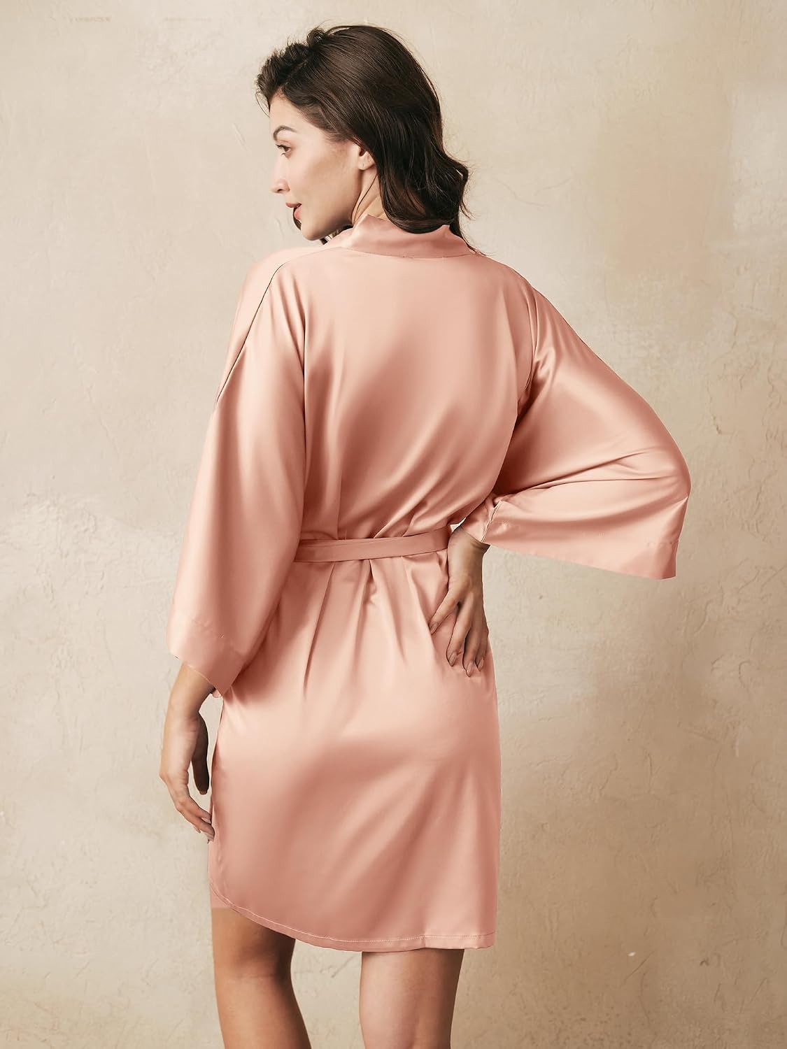 Silk Robes for Women, Short Bridesmaid Robes for Bridal Wedding Party, Bride Satin Bathrobe with Long Sleeve