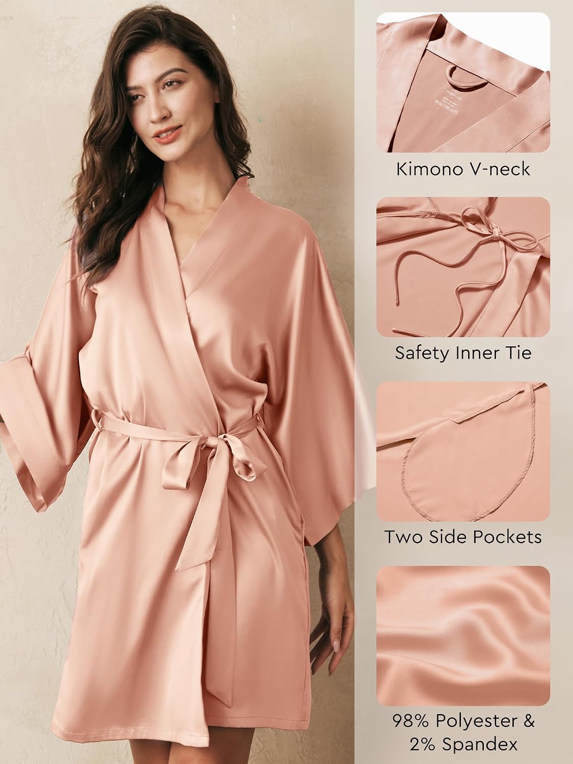 Silk Robes for Women, Short Bridesmaid Robes for Bridal Wedding Party, Bride Satin Bathrobe with Long Sleeve