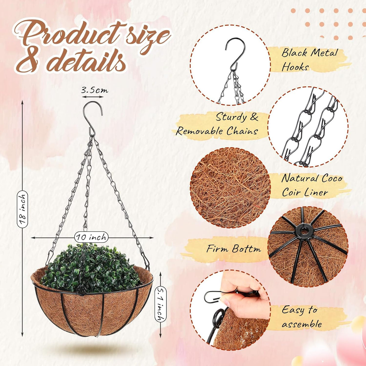 Pink 2 Set Artificial Fake Hanging Flowers Basket for Spring Summer