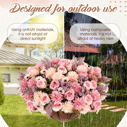 Pink 2 Set Artificial Fake Hanging Flowers Basket for Spring Summer