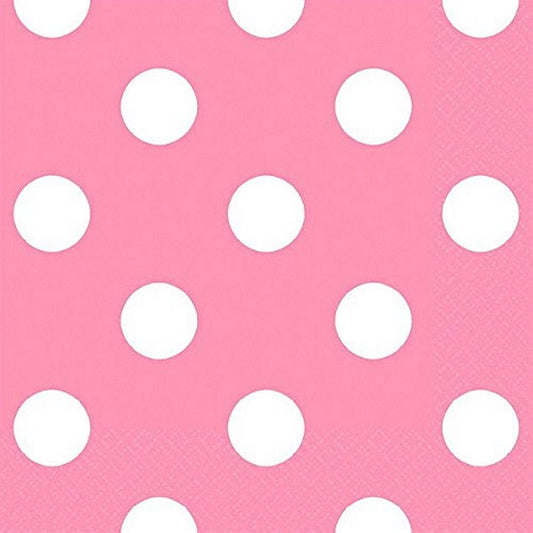 Disposable, Dots Beverage Napkins, New Pink, One Size 16Ct Party Supplies, 5" x 5", White