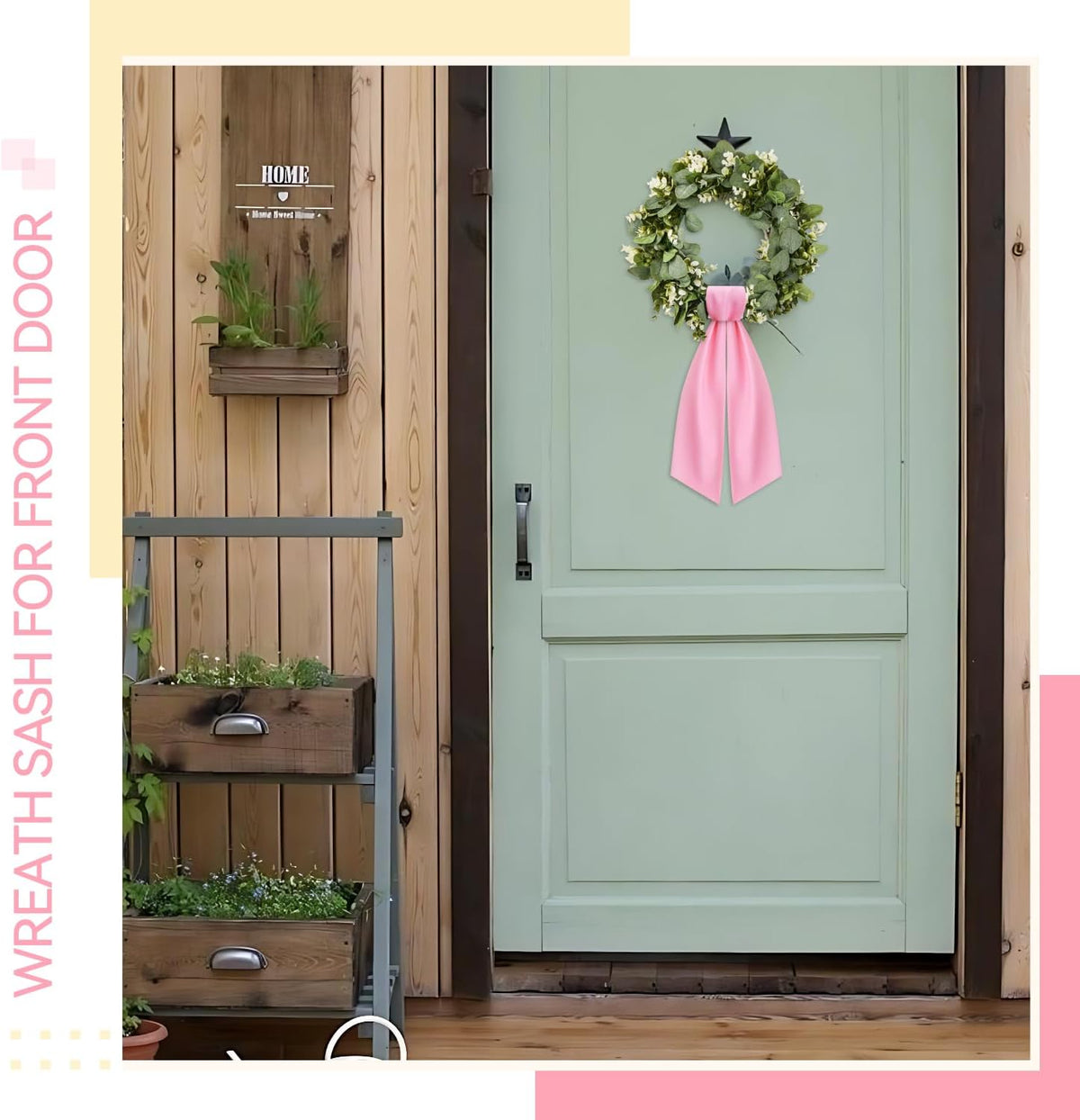 2 Pcs Light Pink Wreath Sash for Front Door Linen Wreath Ribbon Bow for Yard Porch Garland Home Decor