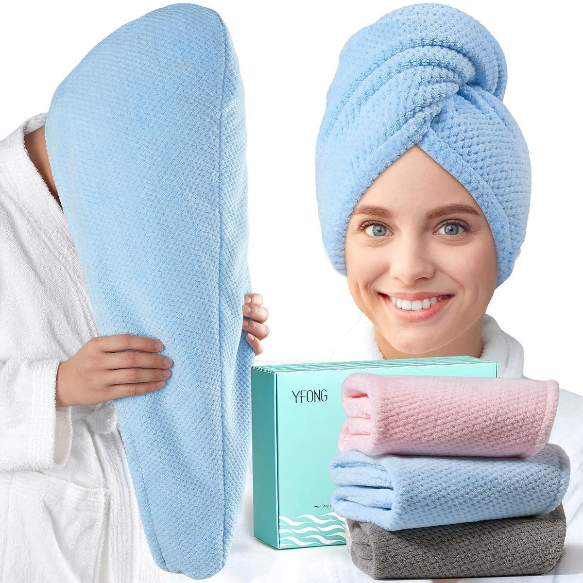 3 Pack Large Microfiber Hair Towel Wrap Long Hair, 400 GSM Thicker