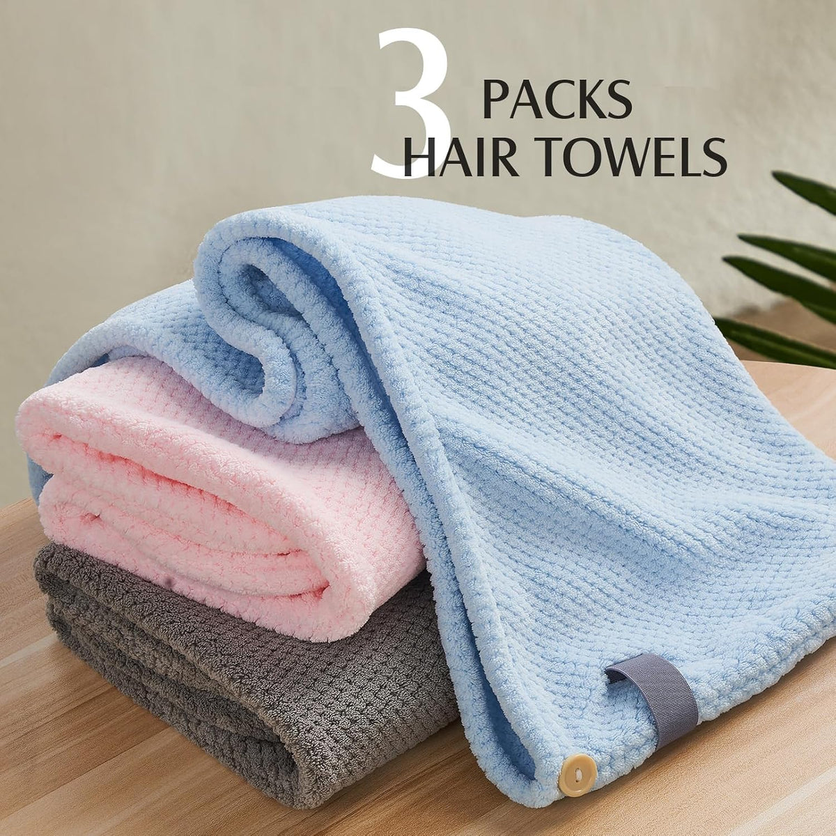 3 Pack Large Microfiber Hair Towel Wrap Long Hair, 400 GSM Thicker