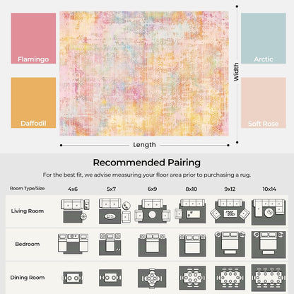 9x12 Pink Yellow Abstract Area Rug Living Room Modern Boho Washable Carpet