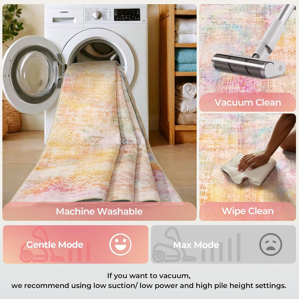 9x12 Pink Yellow Abstract Area Rug Living Room Modern Boho Washable Carpet
