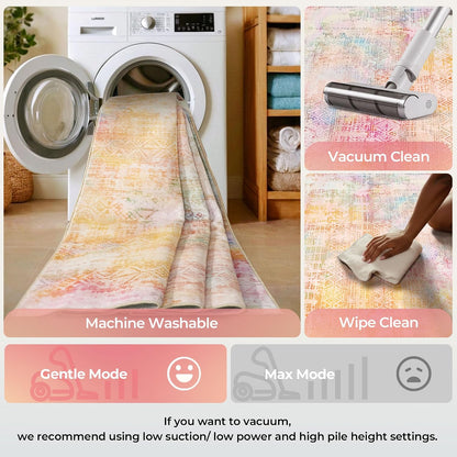 9x12 Pink Yellow Abstract Area Rug Living Room Modern Boho Washable Carpet