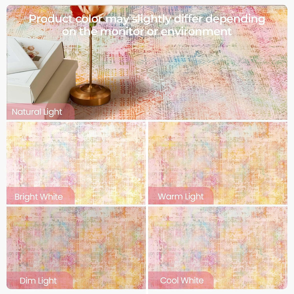 9x12 Pink Yellow Abstract Area Rug Living Room Modern Boho Washable Carpet