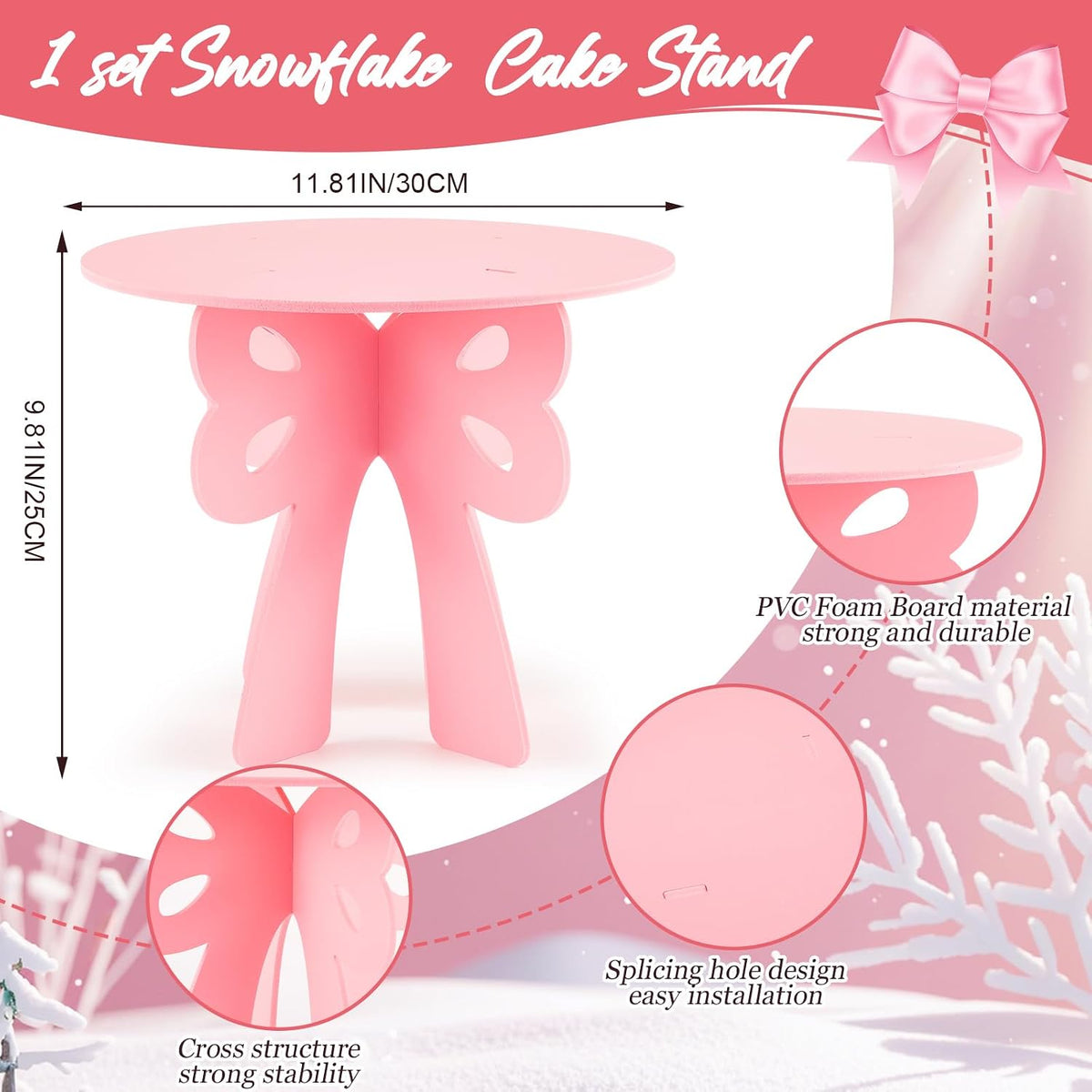 12" Pink Cake Stand Bow Coquette Party Decorations