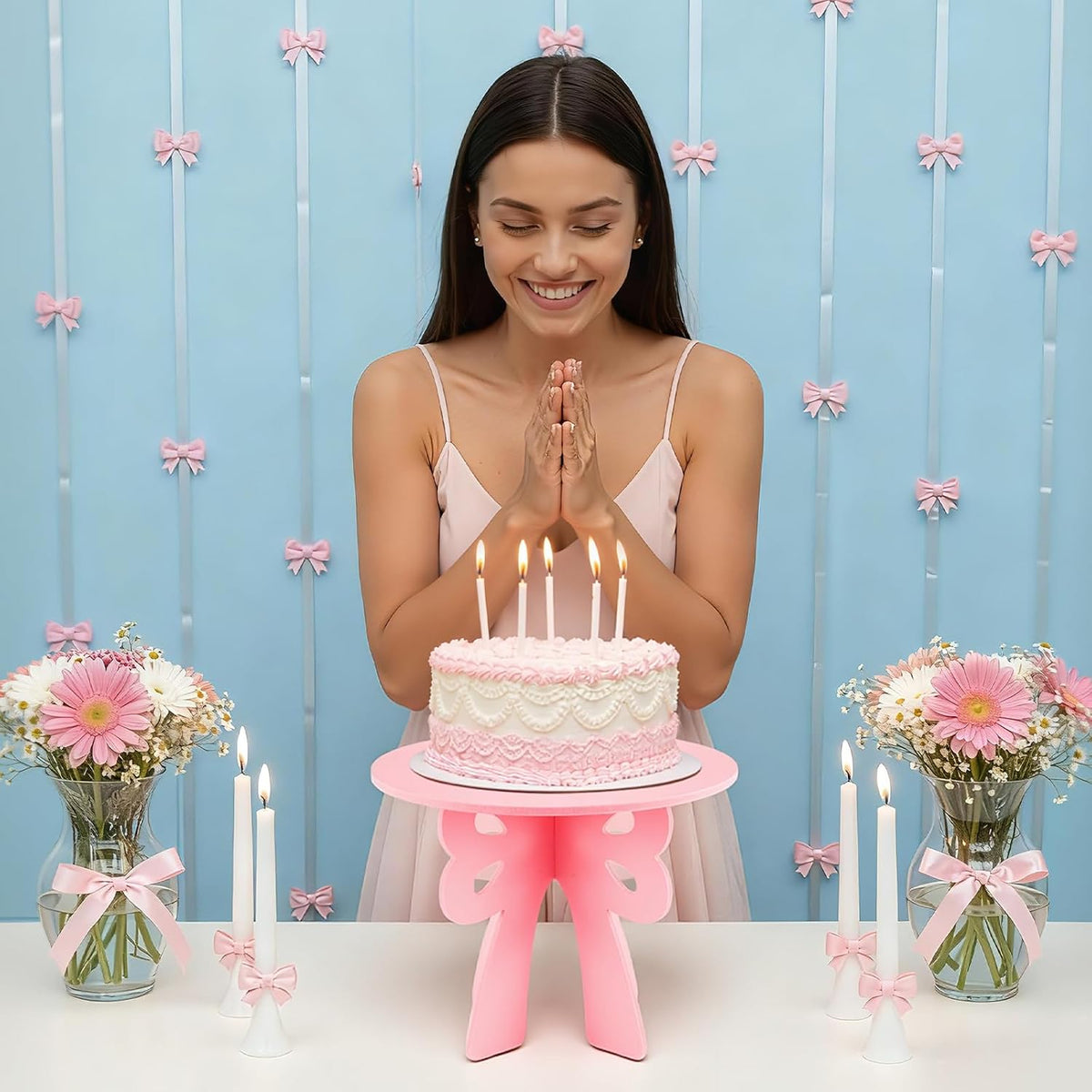 12" Pink Cake Stand Bow Coquette Party Decorations