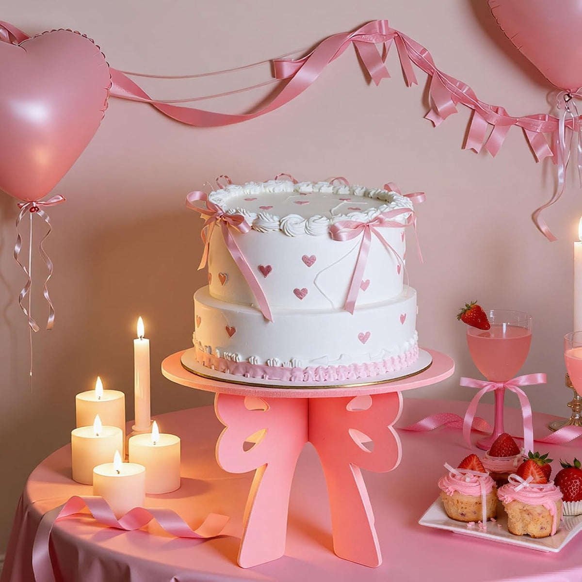 12" Pink Cake Stand Bow Coquette Party Decorations