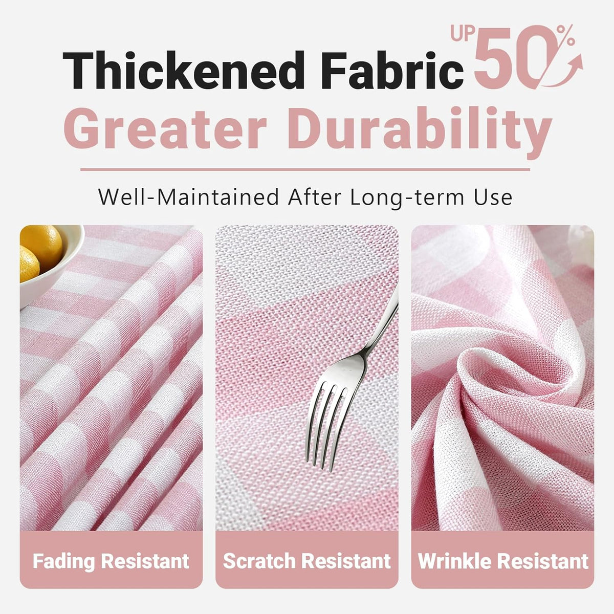 Spring Pink Checkered 60" Round Tablecloth (Fits 30-48" Table) Washable Buffalo Plaid Table Cloth with Tassel Cotton Linen Gingham Table Cover for Baby Shower, Pink, Round