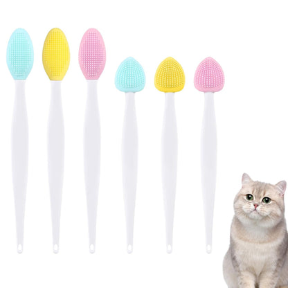 6 Pcs Cat Acne Chin Treatment Cat Acne Brush Set Black Seed Exfoliating Brush Silicone Double-Sided Grooming Brushes Cats Grooming Essentials for Chinacne and Cleaning Blackhead Exfoliation