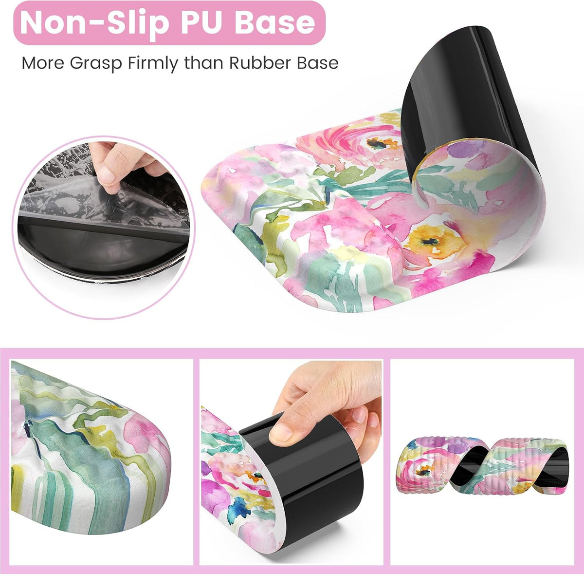 Mouse Pad with Wrist Rest, Large Desk Mat, Ergonomic Keyboard Wrist Support, 4pcs Computer Desk Pad Set with Coaster, Memory Foam Gaming Mousepad for Laptop Girls, Pink Floral