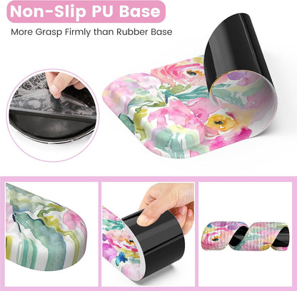 Mouse Pad with Wrist Rest, Large Desk Mat, Ergonomic Keyboard Wrist Support, 4pcs Computer Desk Pad Set with Coaster, Memory Foam Gaming Mousepad for Laptop Girls, Pink Floral