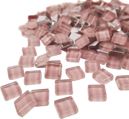 Mosaic Tiles, Bulk Glass Mosaic Pieces, 1x1cm Square Sparkling Tiles, Mosaic Kits Glass Mosaic Tiles for Crafts DIY Art, Frames, Vases Filler, Home Decor, 410g/14.5oz (Pink)