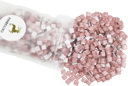 Mosaic Tiles, Bulk Glass Mosaic Pieces, 1x1cm Square Sparkling Tiles, Mosaic Kits Glass Mosaic Tiles for Crafts DIY Art, Frames, Vases Filler, Home Decor, 410g/14.5oz (Pink)