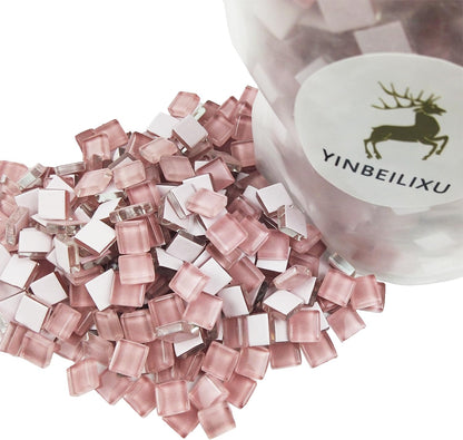 Mosaic Tiles, Bulk Glass Mosaic Pieces, 1x1cm Square Sparkling Tiles, Mosaic Kits Glass Mosaic Tiles for Crafts DIY Art, Frames, Vases Filler, Home Decor, 410g/14.5oz (Pink)