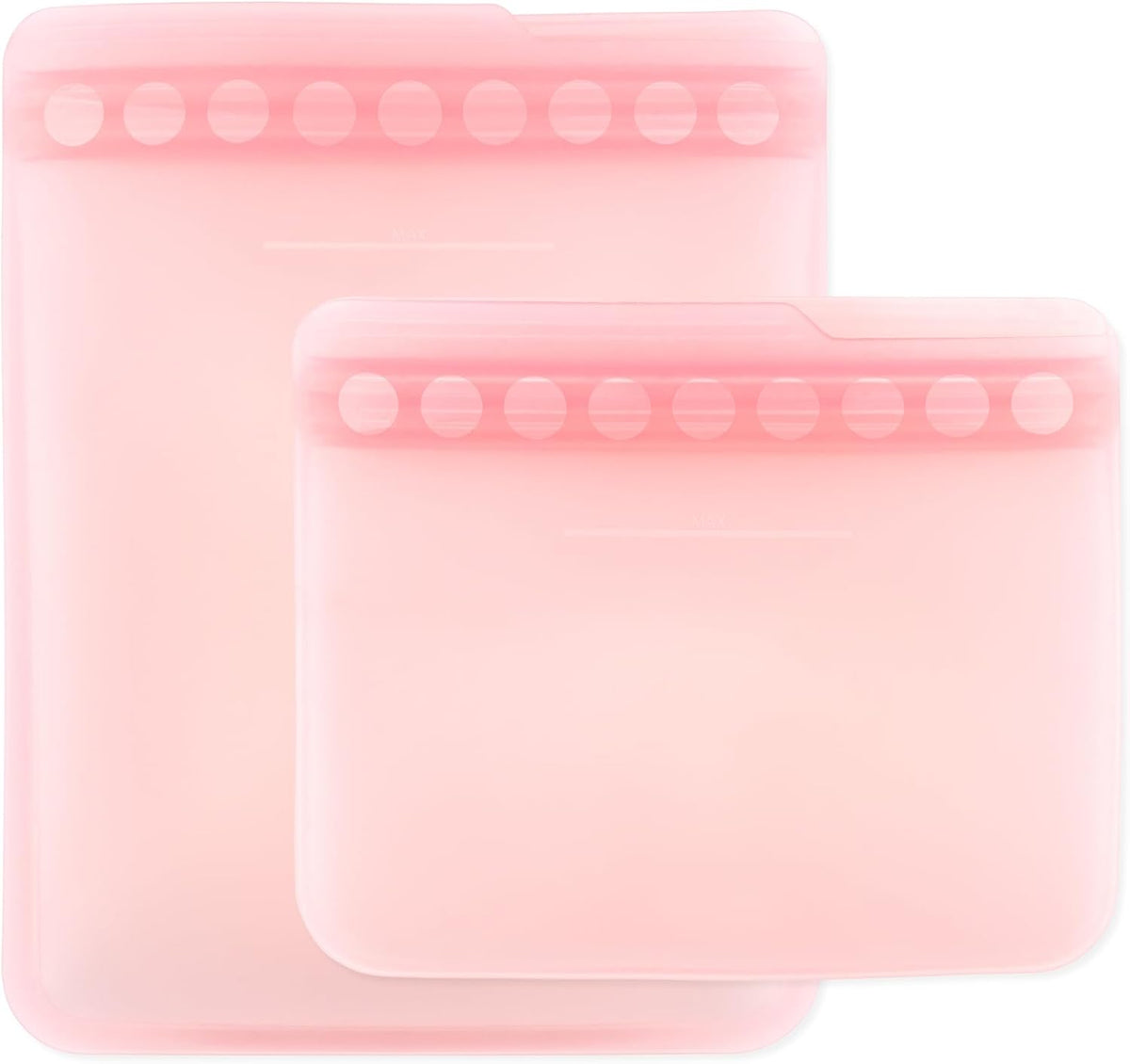 Silicone Reusable Sandwich and Snack Bags, Storage, Food Prep, Lunch Bag, Washable Zip Bag, Microwave, Freezer and Dishwasher Safe, Travel, Leak Resistant, Sticky Lining Locks Out Air (Pink)