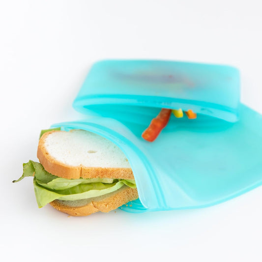 Silicone Reusable Sandwich and Snack Bags, Storage, Food Prep, Lunch Bag, Washable Zip Bag, Microwave, Freezer and Dishwasher Safe, Travel, Leak Resistant, Sticky Lining Locks Out Air (Pink)