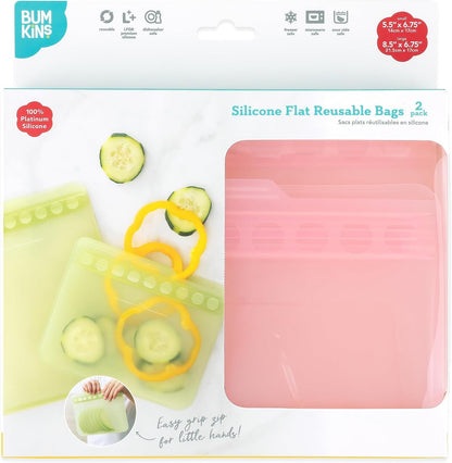 Silicone Reusable Sandwich and Snack Bags, Storage, Food Prep, Lunch Bag, Washable Zip Bag, Microwave, Freezer and Dishwasher Safe, Travel, Leak Resistant, Sticky Lining Locks Out Air (Pink)