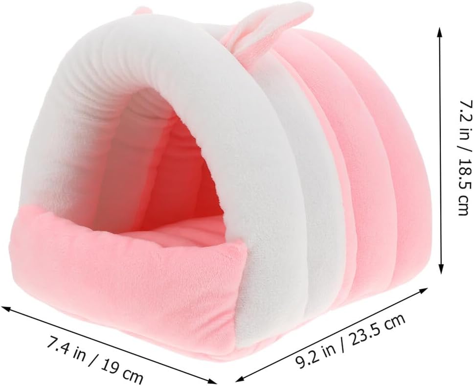 Hamster Warm Cave and Guinea Pig Cozy Nest Bed, Soft Cotton Pet Hideout for Small Animals, L Size Pink Winter Bed for Rabbits, Hedgehogs, Chinchillas, and Squirrels