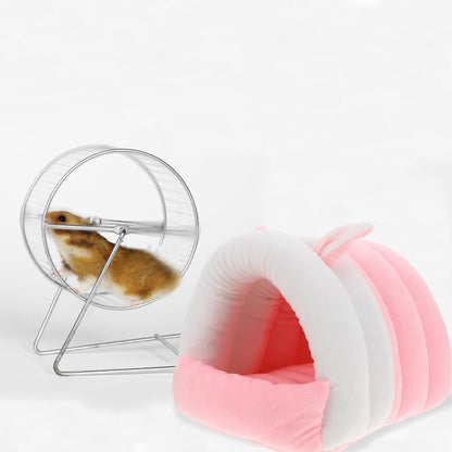 Hamster Warm Cave and Guinea Pig Cozy Nest Bed, Soft Cotton Pet Hideout for Small Animals, L Size Pink Winter Bed for Rabbits, Hedgehogs, Chinchillas, and Squirrels