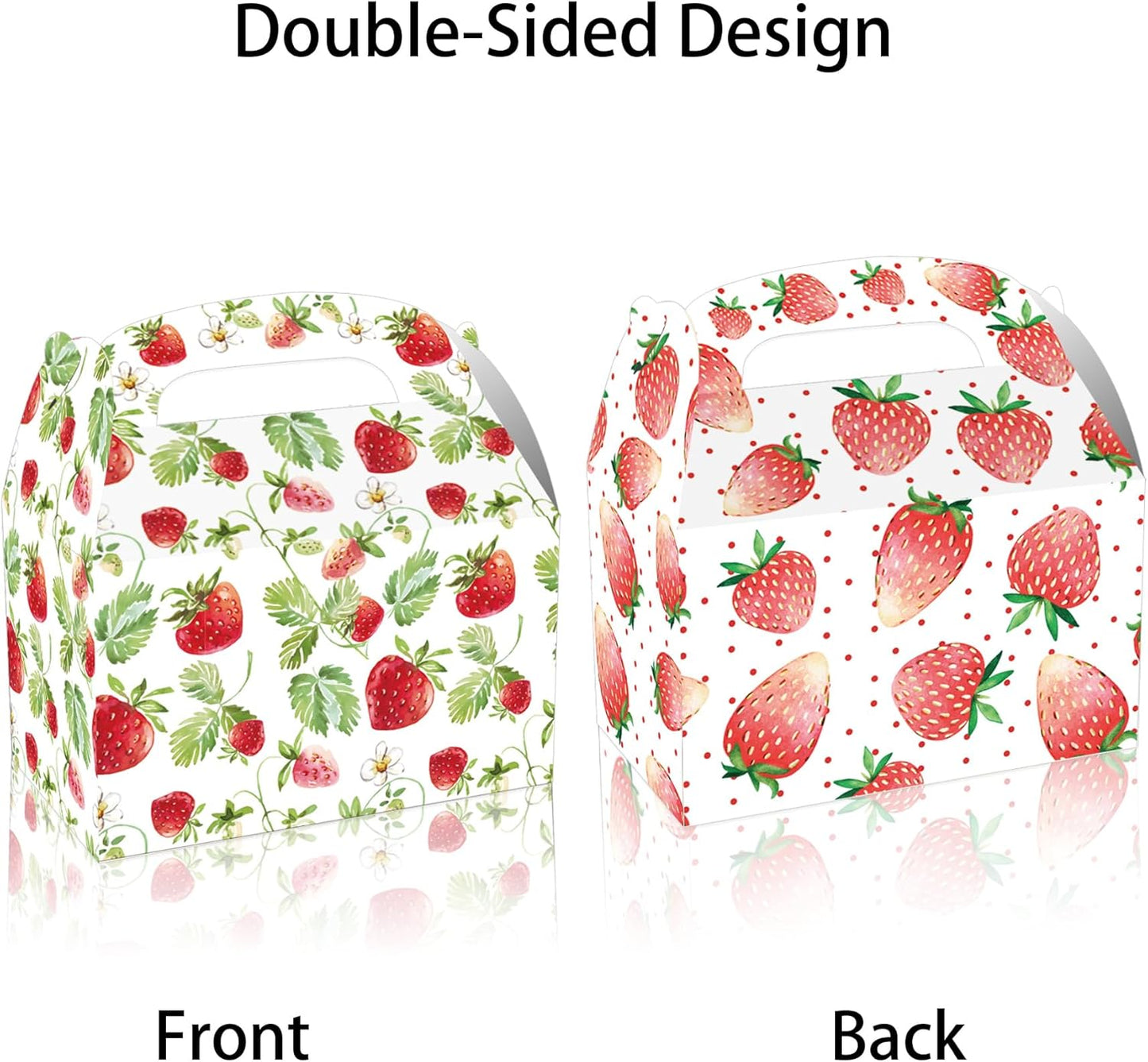 12 pcs Strawberry Treat Boxes, 4 Designs Summer Strawberry Gift Boxes with Handles, Pink Cute Party Favor Boxes for Candy Cookies Gifts, Baby Shower, Wedding, Birthday Party Decorations Supplies
