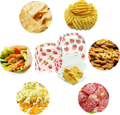 12 pcs Strawberry Treat Boxes, 4 Designs Summer Strawberry Gift Boxes with Handles, Pink Cute Party Favor Boxes for Candy Cookies Gifts, Baby Shower, Wedding, Birthday Party Decorations Supplies