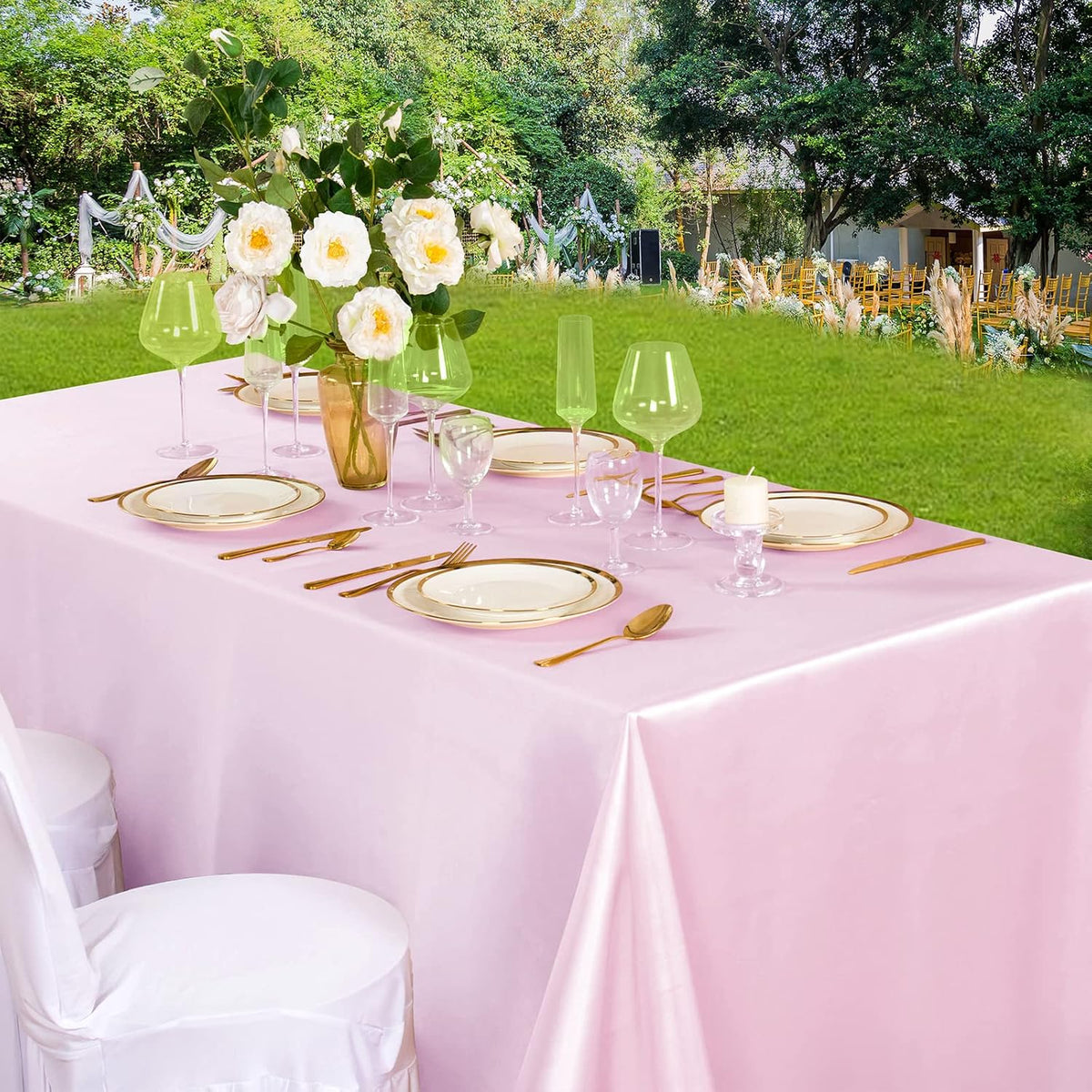 4 Pack Light Pink Satin Tablecloth 60 x 102 Inches