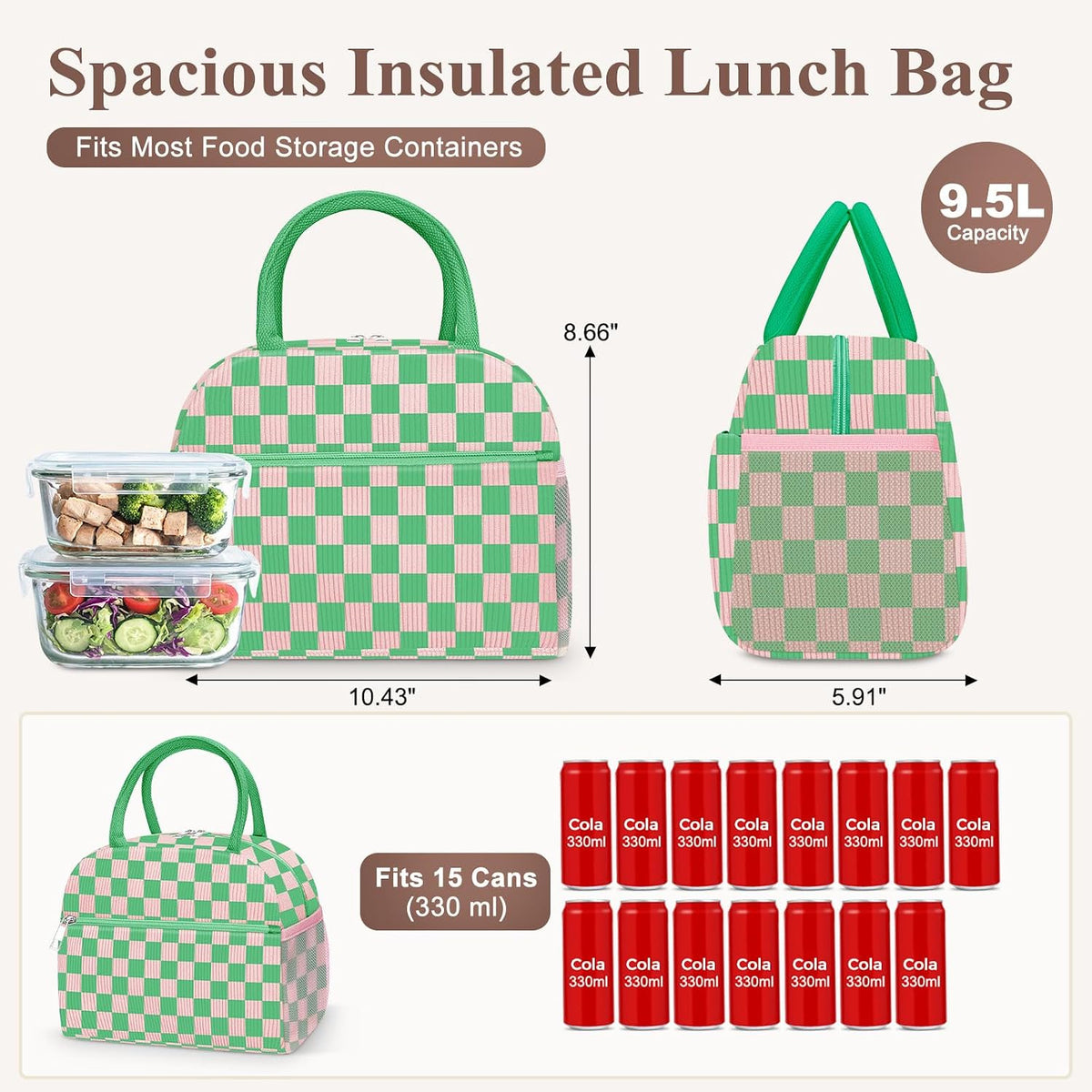Corduroy Lunch Bag Lunch Box for Women Men,Cute Insulated Lunch Bags,Water-Resistant Cute Cooler Lunch Tote Bag, Reusable LunchBox Large Capacity for Work Travel Picnic