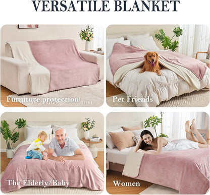 Waterproof Blanket Bed Cover 60"x80" for Adults or Pets, Dusty Pink