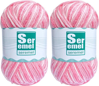2 Pcs （2 * 48g/2 * 142yards） Crochet/Knitting Rainbow Yarn,Multicolor Variegated 100% Acrylic Yarn,Crochet Yarn for Beginners,Soft Yarn for Crocheting Blanket (Pink White Flower)