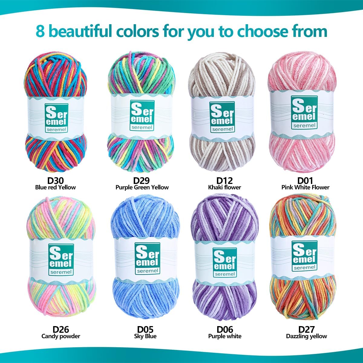 2 Pcs （2 * 48g/2 * 142yards） Crochet/Knitting Rainbow Yarn,Multicolor Variegated 100% Acrylic Yarn,Crochet Yarn for Beginners,Soft Yarn for Crocheting Blanket (Pink White Flower)