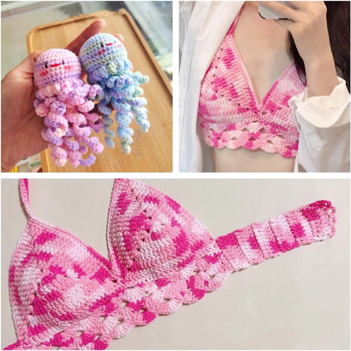 2 Pcs （2 * 48g/2 * 142yards） Crochet/Knitting Rainbow Yarn,Multicolor Variegated 100% Acrylic Yarn,Crochet Yarn for Beginners,Soft Yarn for Crocheting Blanket (Pink White Flower)