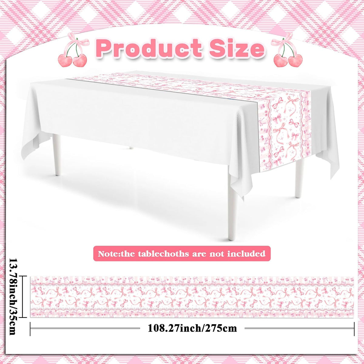 6Pcs Pink Bow Table Runner Coquette Tea Party Decorations,Disposable Table Runner for Kitchen Dining Table Decor Birthday Baby Shower Wedding Holiday Valentine's Party Essential