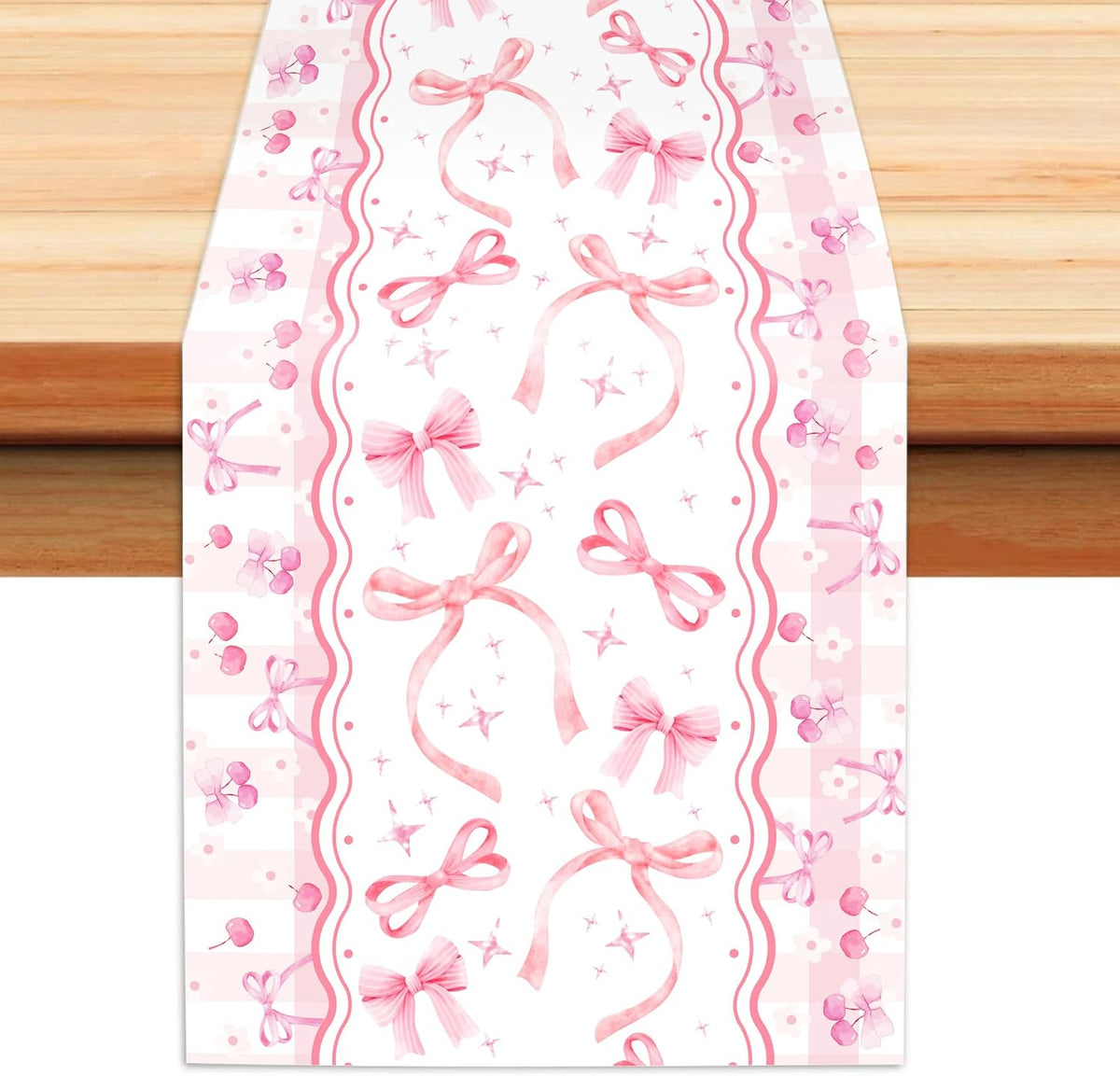 6Pcs Pink Bow Table Runner Coquette Tea Party Decorations,Disposable Table Runner for Kitchen Dining Table Decor Birthday Baby Shower Wedding Holiday Valentine's Party Essential