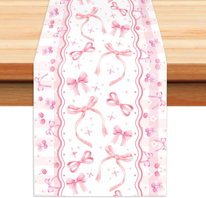 6Pcs Pink Bow Table Runner Coquette Tea Party Decorations,Disposable Table Runner for Kitchen Dining Table Decor Birthday Baby Shower Wedding Holiday Valentine's Party Essential