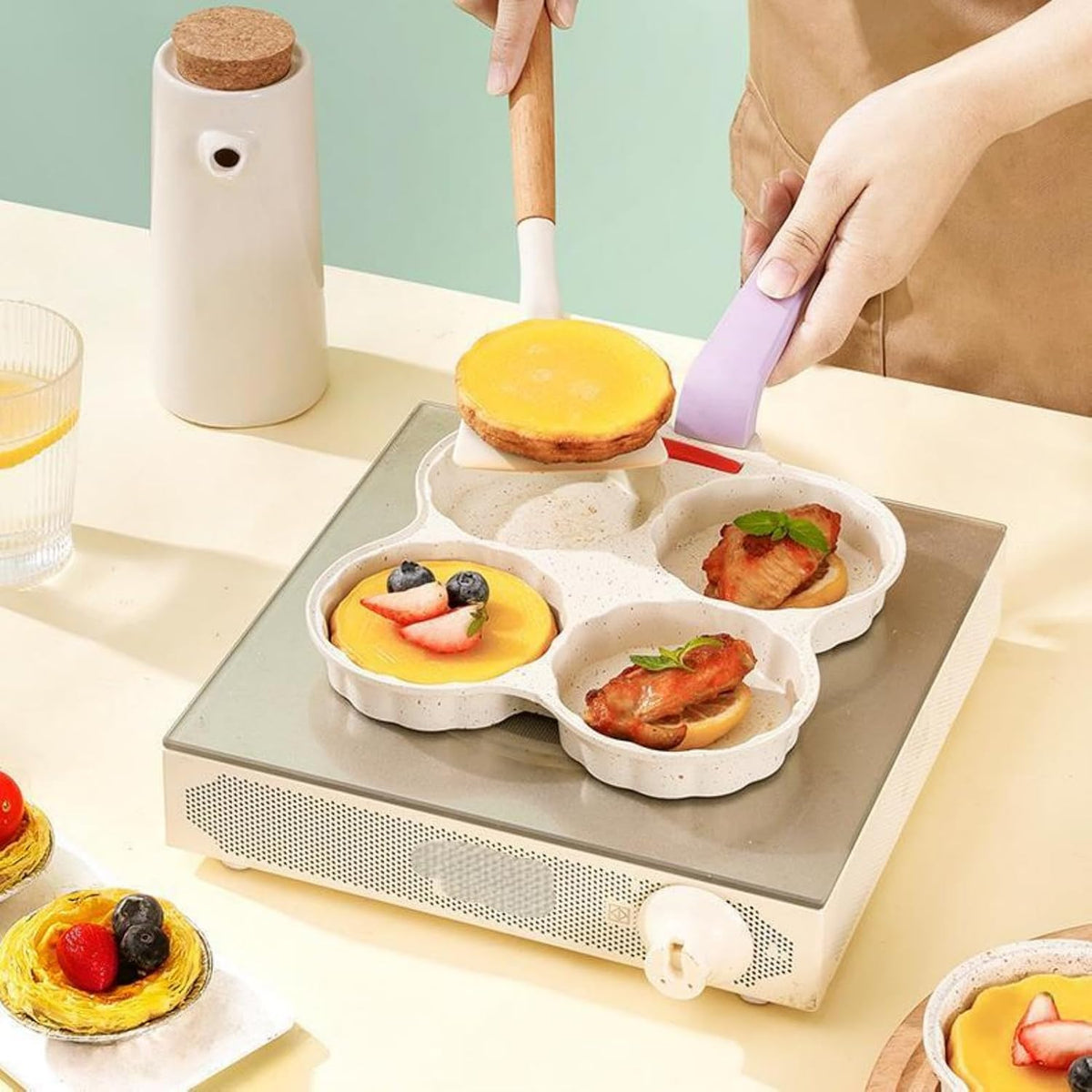 Egg Frying Pan, 4-Cup Nonstick healthy Pancake Frying Pan,Versatile Breakfast Skillet For Eggs,Pancakes,Crepes, Suitable For Gas Stove And Induction Compatible (Pink)