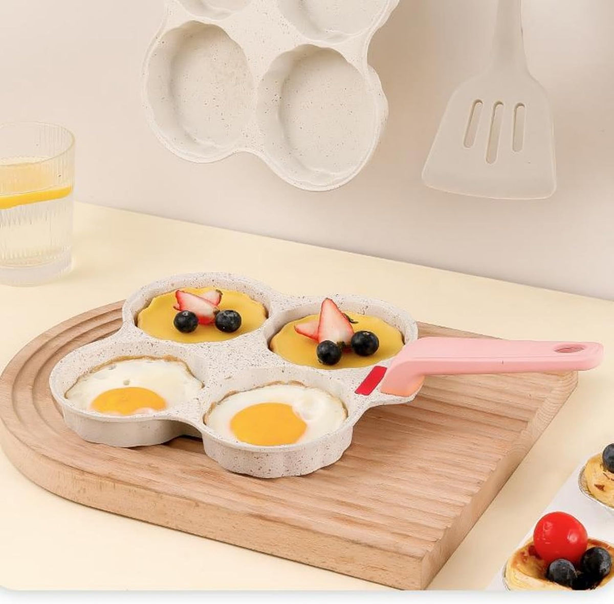 Egg Frying Pan, 4-Cup Nonstick healthy Pancake Frying Pan,Versatile Breakfast Skillet For Eggs,Pancakes,Crepes, Suitable For Gas Stove And Induction Compatible (Pink)